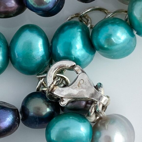 Sterling Silver 925 Clasp Multi Strand Purple Gray Blue Pearl Necklace 17"-18.5" - Picture 4 of 5